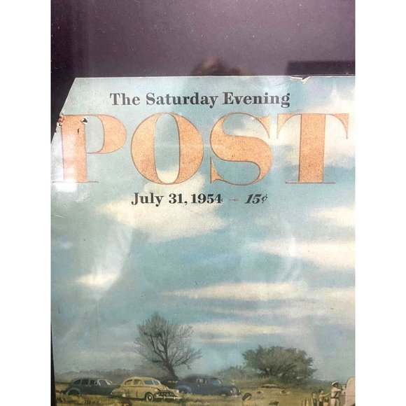 Old 1954 July POST Magazine Cover Framed Kids Jumping to Swim - Picture 3 of 6